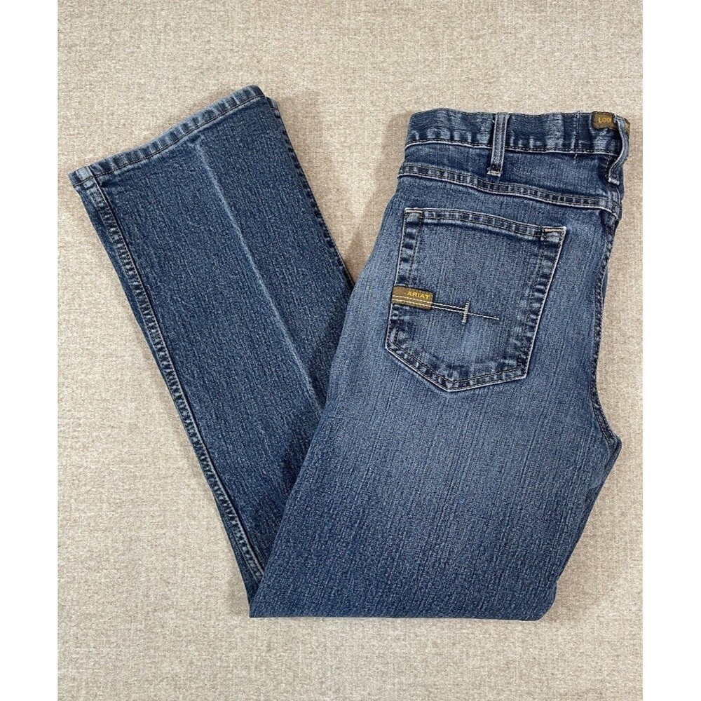 Ariat M5 Rebar Slim Straight Blue Jeans 33x30 Stretch Denim